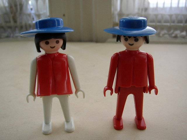 Vintage, 1974 Geobra, Lot of 2 Little People Figures with Hat