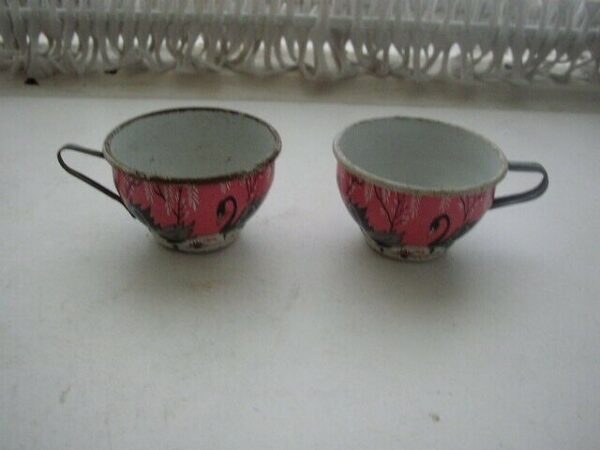 1956 Ohio Art, Pink Willow -Swans Child's Tin Tea Set