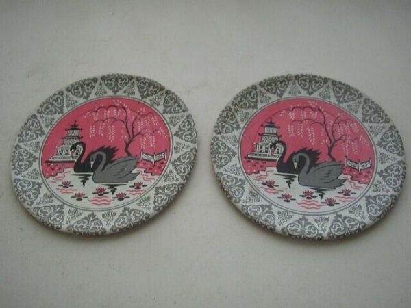 1956 Ohio Art, Pink Willow -Swans Child's Tin Tea Set