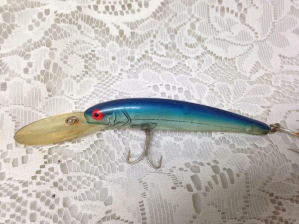 Vintage Fishing Lures, Blue with Red Eyes, 6.5in L x 2in W