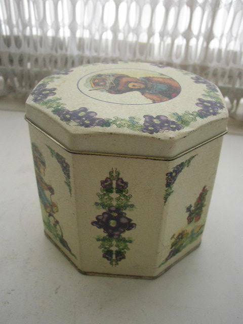 1996, Tin Box Co. of America, Signed, Peggy Abrams Octagon shaped Bear Tin Box