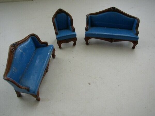 1980 Mattel Inc. 3-pc Metal Dollhouse Living Room Set Miniature