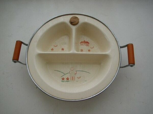 1940s Rare, Little Bo-peep Infant Chrome-Bakelite Feeding Dish