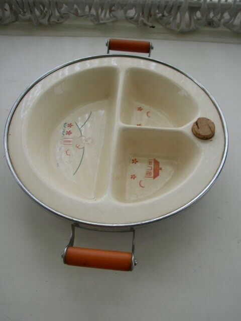 1940s Rare, Little Bo-peep Infant Chrome-Bakelite Feeding Dish