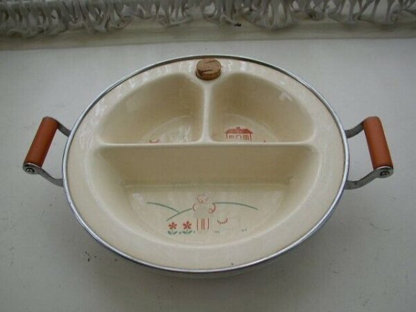 1940s Rare, Little Bo-peep Infant Chrome-Bakelite Feeding Dish