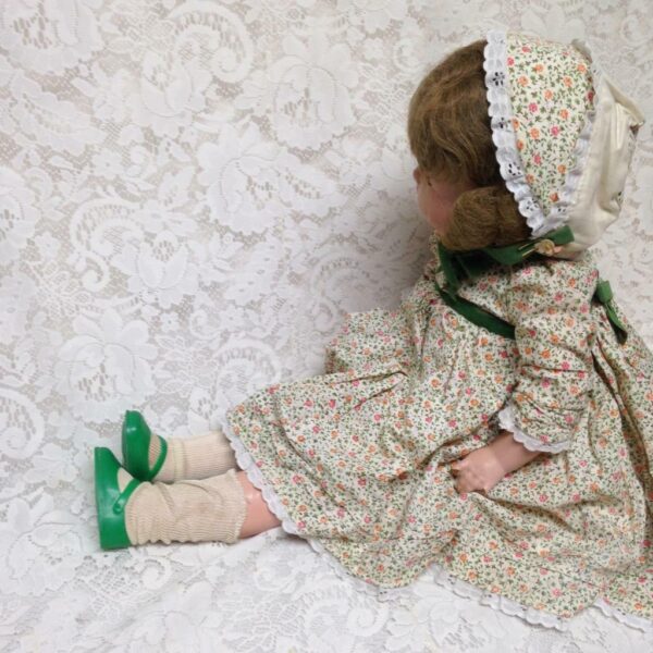 Vintage, 28in Composition Doll in Floral Dress with Green Shoes