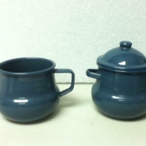 Vintage, 3-pc Federal Blue Childs Enamelware Pitcher and Cookie Jar Set