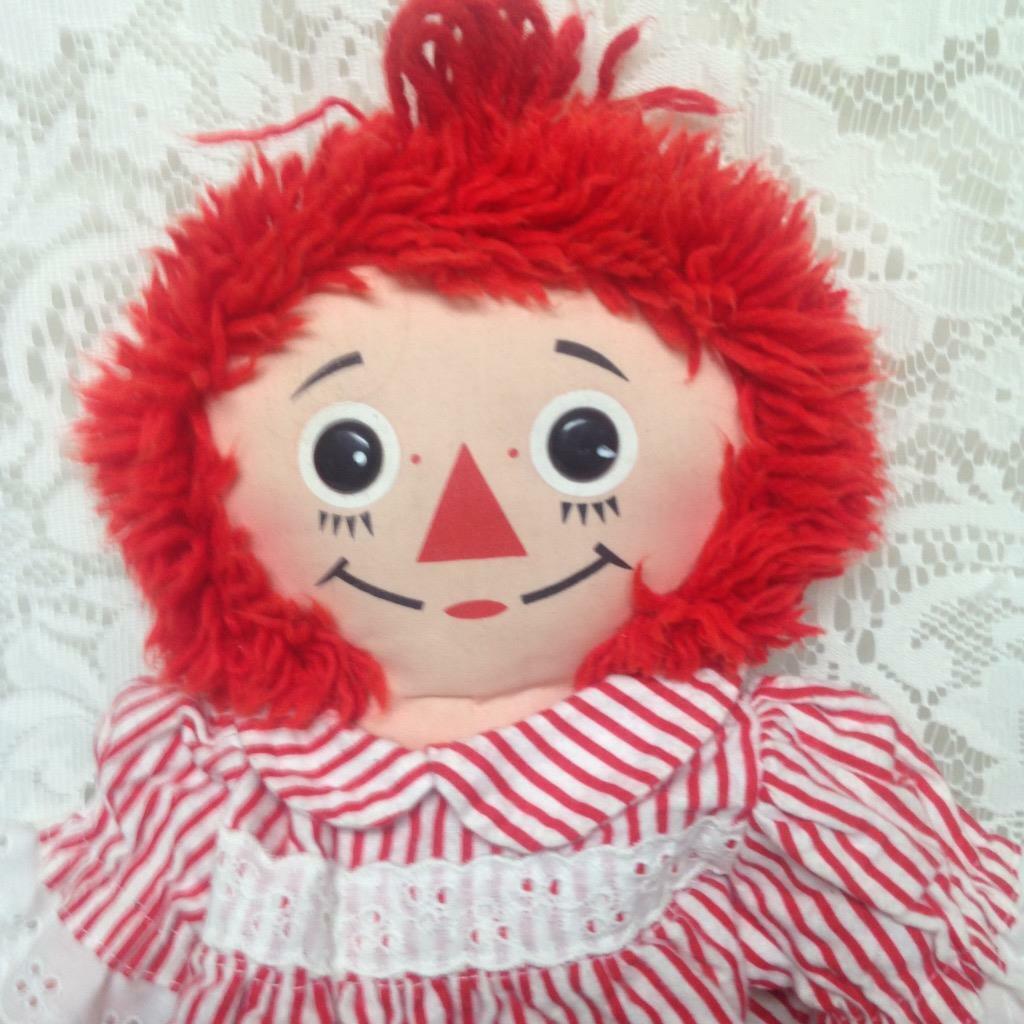 Playskool 1989 18in Raggedy Ann Doll in Red and White Stripe Dress