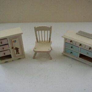 3-pc Vintage, Child's Bedroom Dollhouse Painted Furniture