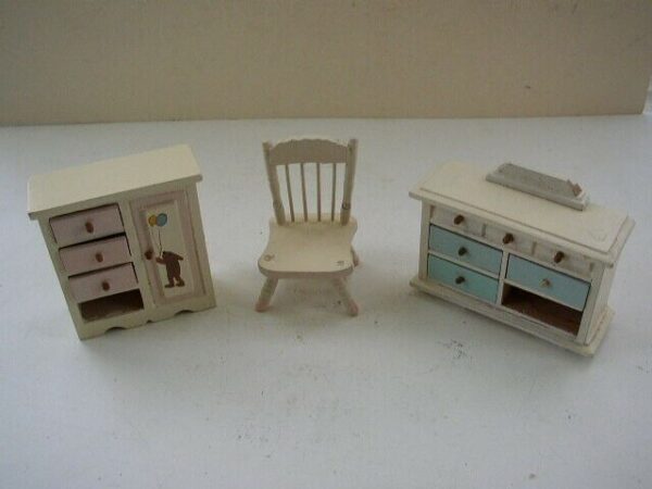 3-pc Vintage, Child's Bedroom Dollhouse Painted Furniture