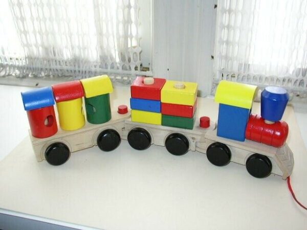 Large, Handcrafted, 18-Inch Long Wooden Toy Train- Pull Toy