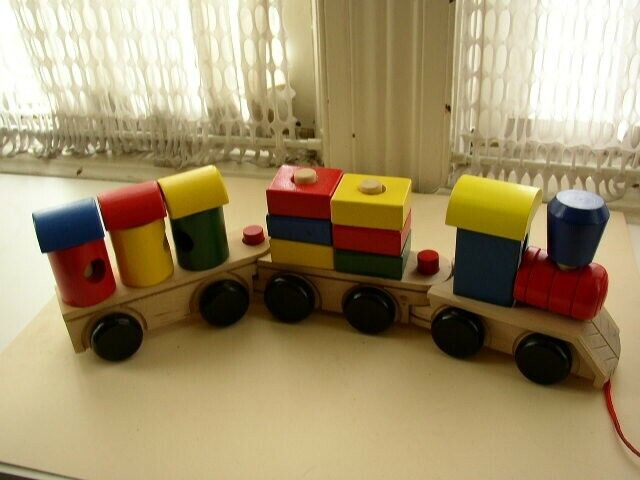 Large, Handcrafted, 18-Inch Long Wooden Toy Train- Pull Toy