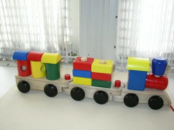 Large, Handcrafted, 18-Inch Long Wooden Toy Train- Pull Toy