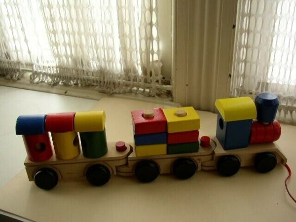 Large, Handcrafted, 18-Inch Long Wooden Toy Train- Pull Toy