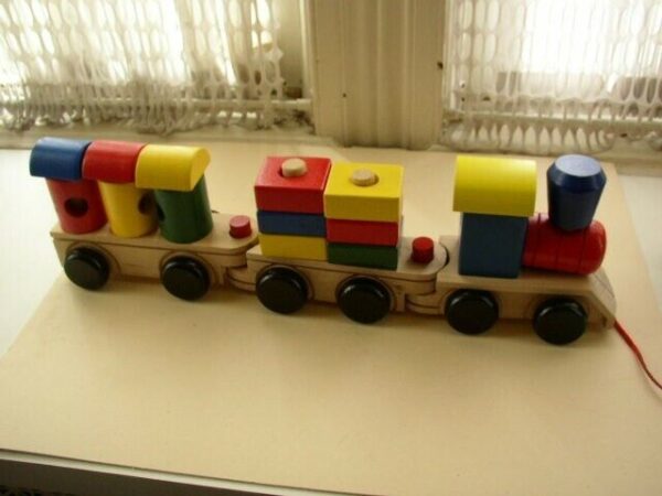 Large, Handcrafted, 18-Inch Long Wooden Toy Train- Pull Toy