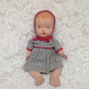 1930s 12-inch Composition Doll in Blue Printed Dress