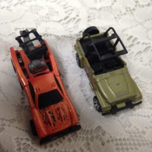 Lot of 2, 1997-98 Mattel, Green Desert Jeep and Orange Tow Jam