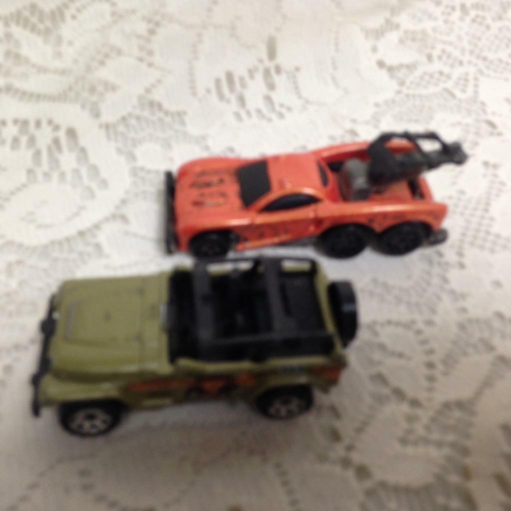 Lot of 2, 1997-98 Mattel, Green Desert Jeep and Orange Tow Jam