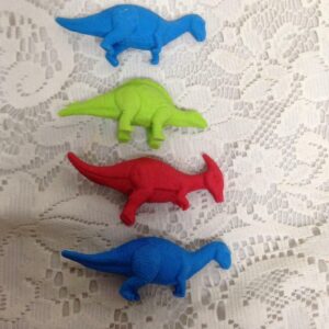 Vintage, Four (4) Colorful Figural DinoSaurs Erasers 3in x 1.25in (B)