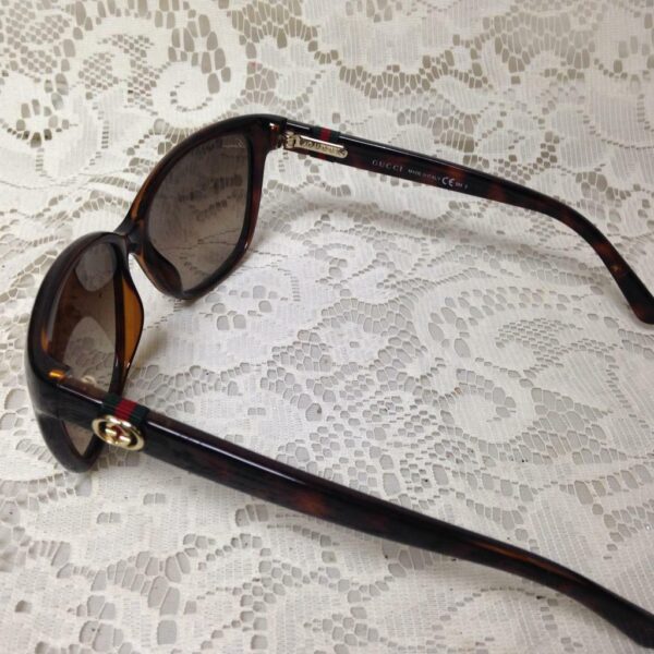 Gucci, Italy, Brown Tortoise with Red and Green Band Sunglasses With Brown Case