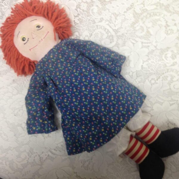 Hand Crafted 20in Raggedy Ann Doll in Blue Printed Dress