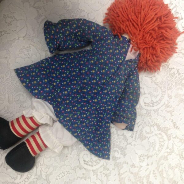 Hand Crafted 20in Raggedy Ann Doll in Blue Printed Dress