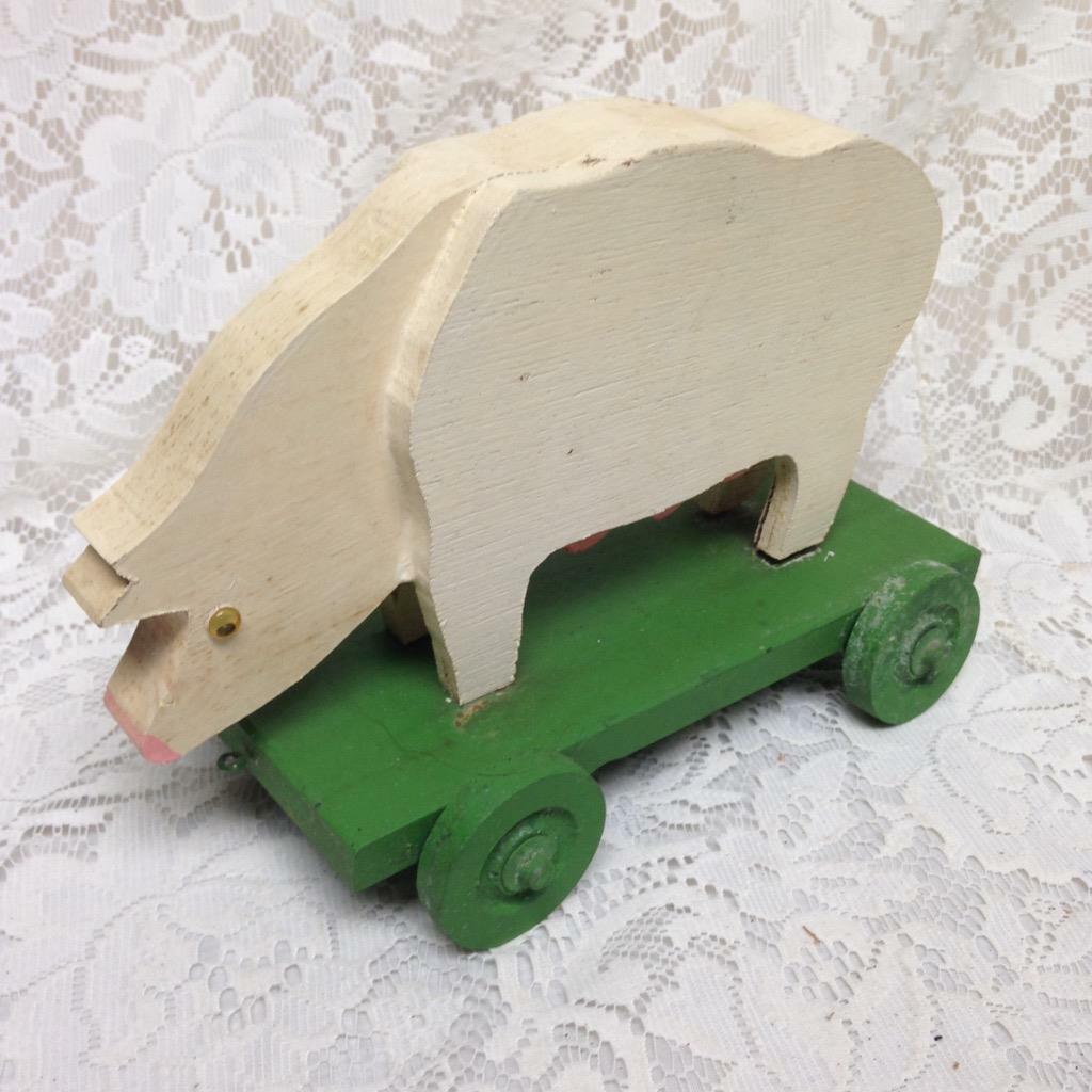 Vintage, Wooden Piggy Pull Toy (pmtb)