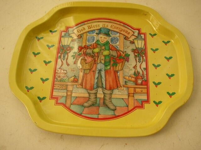 Vintage, 2-pc Child’s God Bless Everyone Christmas Tin Trays