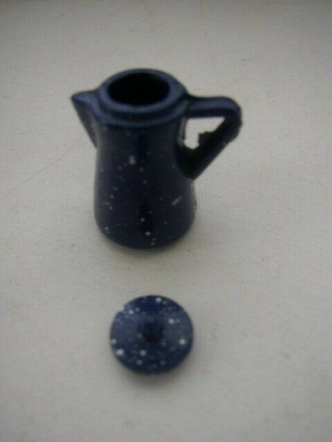 Dollhouse, 10pc Blue Speckled Enamelware-Graniteware Miniature Coffee TeaSet