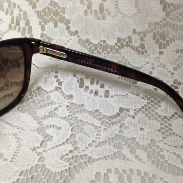 Gucci, Italy, Brown Tortoise with Red and Green Band Sunglasses With Brown Case