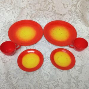 1960-70s 6-pc Orange Yellow Child’s Tin Tea Set