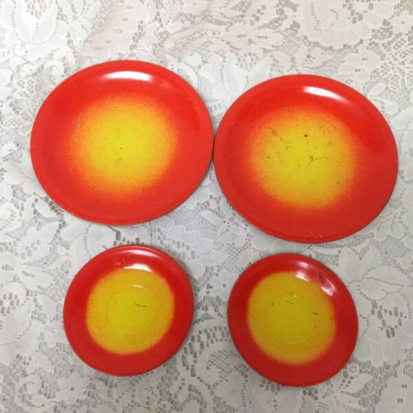 1960-70s 6-pc Orange Yellow Child’s Tin Tea Set
