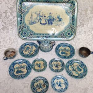 1940s Wolverine, Delft 12-pc Child's Tin Tea Set