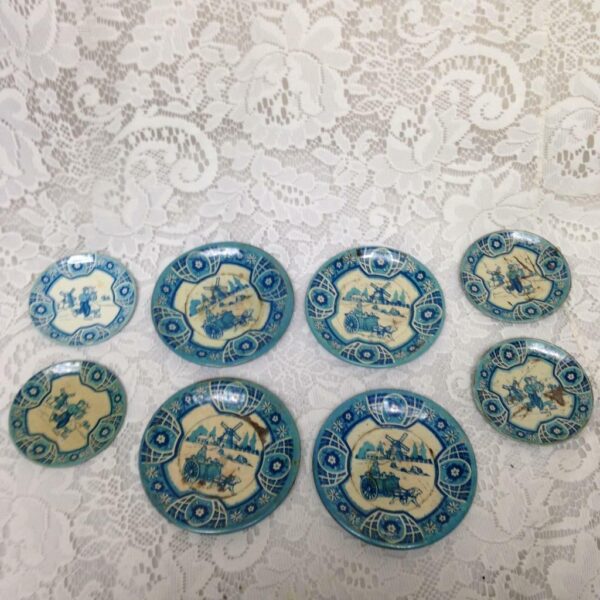 1940s Wolverine, Delft 12-pc Child's Tin Tea Set