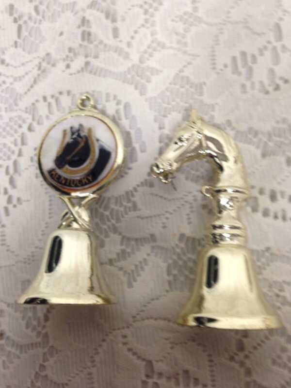 Vintage, 2pc Gold Tone Souvenir Bells- Kentucky Derby