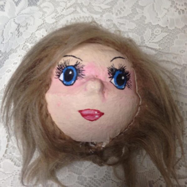 Vintage, Handcrafted Paper Mache Head-13in Doll with Gown Covered Secret Bottle