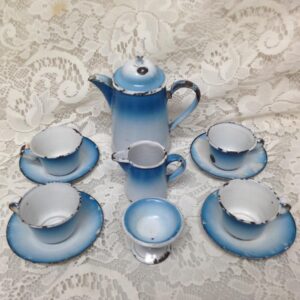 Antique, Rare, French Flow Blue Enamelware, 12pc Childs Tea Set