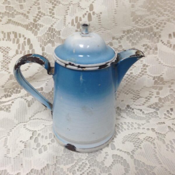 Antique, Rare, French Flow Blue Enamelware, 12pc Childs Tea Set