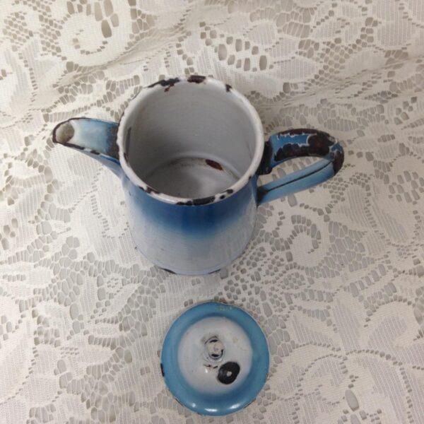 Antique, Rare, French Flow Blue Enamelware, 12pc Childs Tea Set