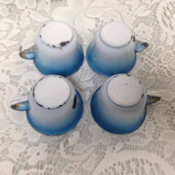 Antique, Rare, French Flow Blue Enamelware, 12pc Childs Tea Set