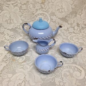 Vintage, Rare, Blue Enamelware, 6pc Childs Tea Set