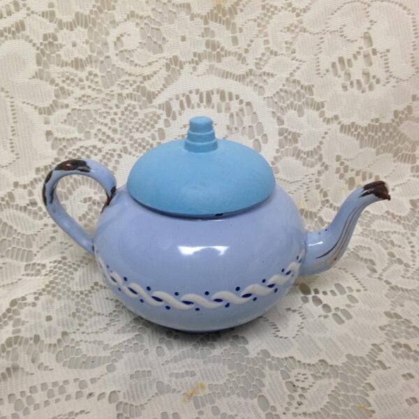 Vintage, Rare, Blue Enamelware, 6pc Childs Tea Set