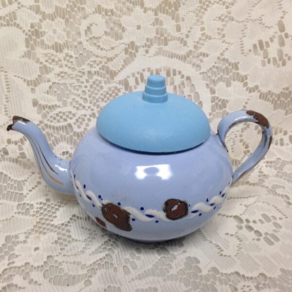 Vintage, Rare, Blue Enamelware, 6pc Childs Tea Set