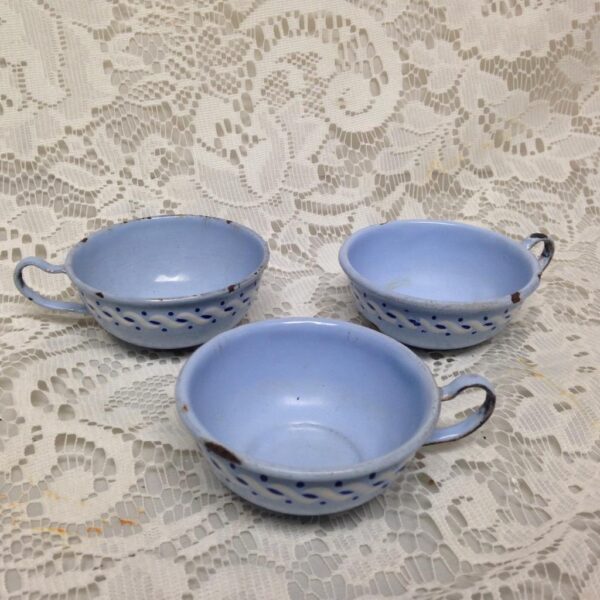 Vintage, Rare, Blue Enamelware, 6pc Childs Tea Set