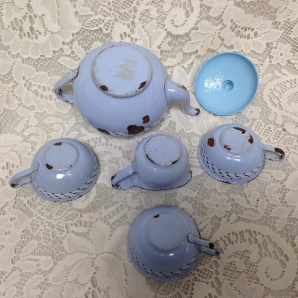 Vintage, Rare, Blue Enamelware, 6pc Childs Tea Set