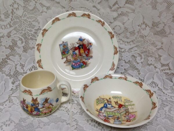 Vintage, Royal Doulton, England, Bunny Kins 3pc Child's Cup, Saucer n Plate Set