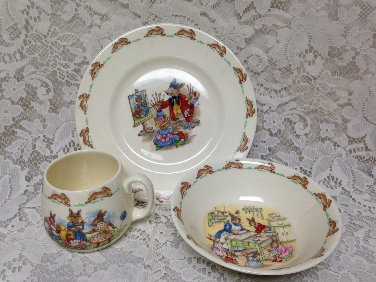 Vintage, Royal Doulton, England, Bunny Kins 3pc Child’s Cup, Saucer n Plate Set