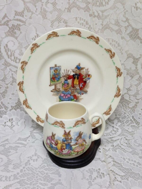 Vintage, Royal Doulton, England, Bunny Kins 3pc Child's Cup, Saucer n Plate Set