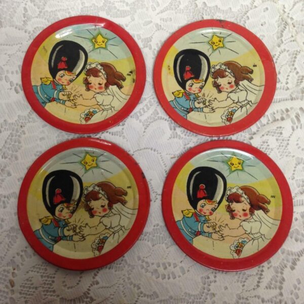 1940-50s Ohio Art, #105 The Wedding, 4-pc Child's Tin Plates