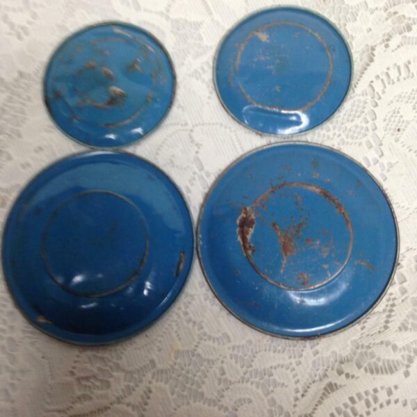 1940s Wolverine, Delft 4-pc Child's Tin Dishes